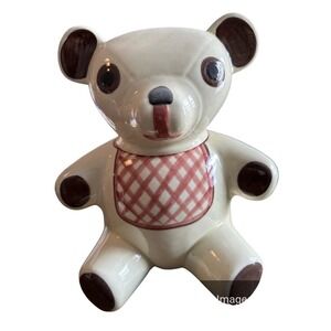 N.S. Gustin Co Ceramic Teddy Bear Cookie Jar Hand Decorated Vintage Made in USA